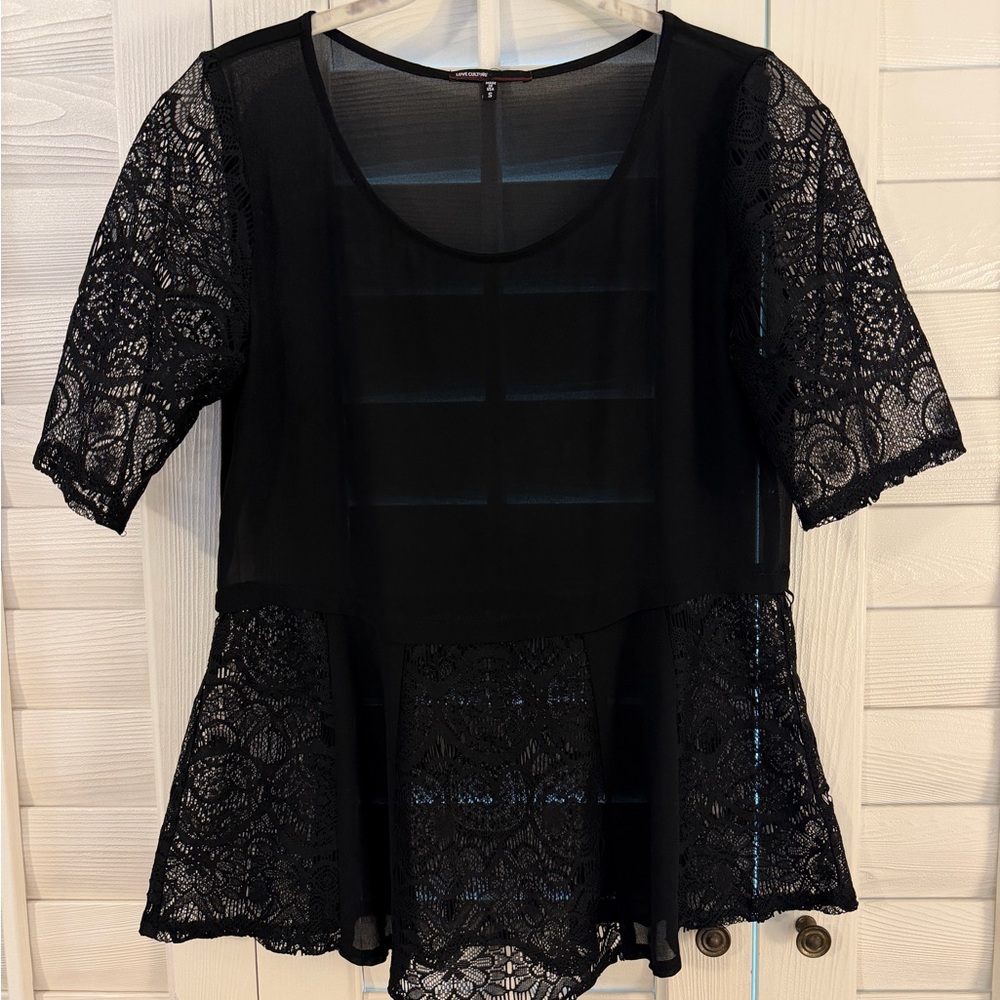 Love Culture Sheer Black Lace Peplum Blouse, NWOT, Small - Picture 3 of 9
